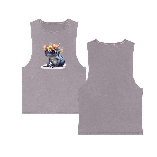 Cute Poison Dart Frog Flower Crown Amphibian Lover Double Sided Mineral Wash Tank Tops
