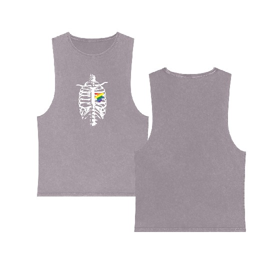 Skeleton Heart Gay LGBTQ Rainbow LGBT Pride Month Double Sided Mineral Wash Tank Tops