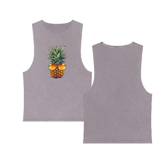 An adorable pineapple, wearing sunglasses Double Sided Mineral Wash Tank Tops
