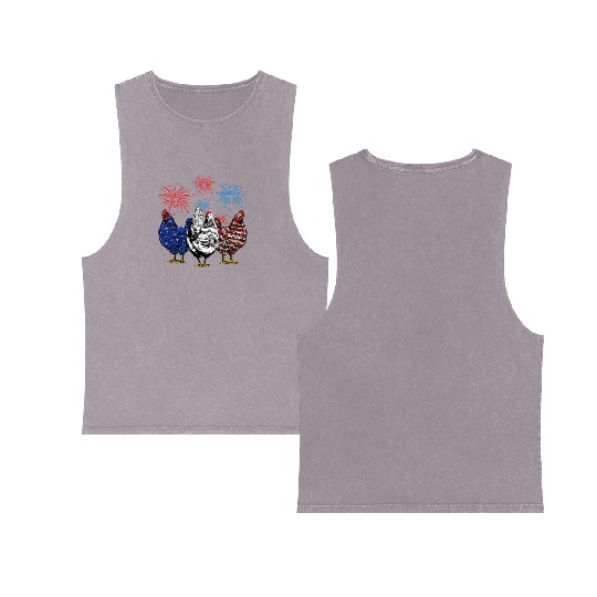 Funny Chickens American Flag Patriotic Farmer 4th Double Sided Mineral Wash Tank Tops
