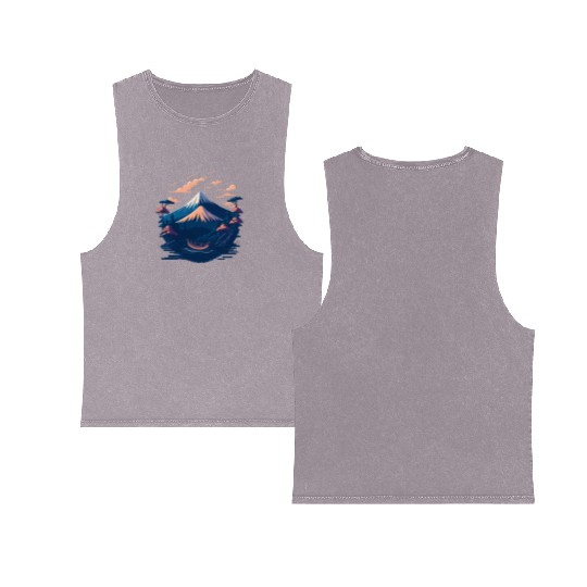 Serene Mount Fuji Sunset Peaceful River Scenery Double Sided Mineral Wash Tank Tops