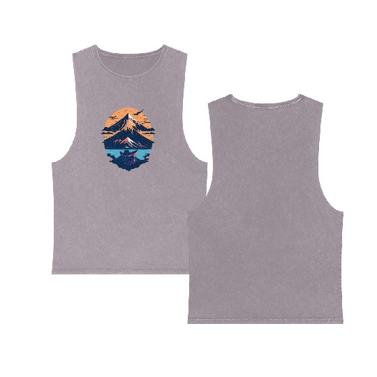 Serene Mount Fuji Sunset Peaceful River Scenery Double Sided Mineral Wash Tank Tops