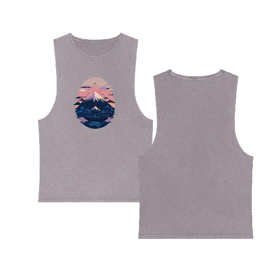 Serene Mount Fuji Sunset Peaceful River Scenery Double Sided Mineral Wash Tank Tops