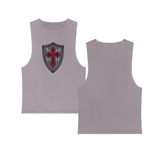 Deus Vult Cross on Shield Double Sided Mineral Wash Tank Tops