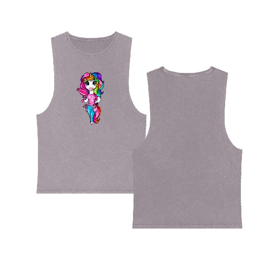 Hairdresser Unicorn Girl I Love My Job Double Sided Mineral Wash Tank Tops