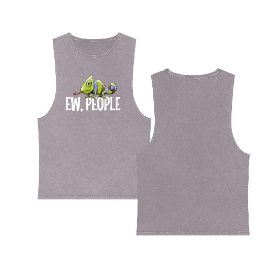 Ew People Grumpy Chameleon Lovers Sarcastic Joke Double Sided Mineral Wash Tank Tops