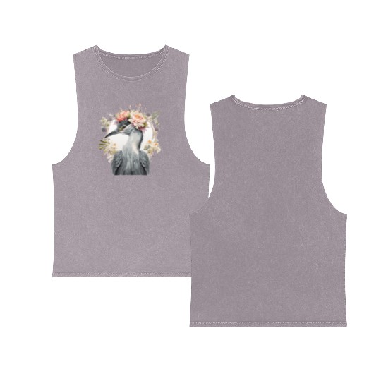 Watercolor Heron Freshwater Bird Flower Crown Flor Double Sided Mineral Wash Tank Tops