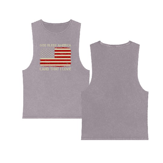 Old American Flag God Bless America Land That I Lo Double Sided Mineral Wash Tank Tops