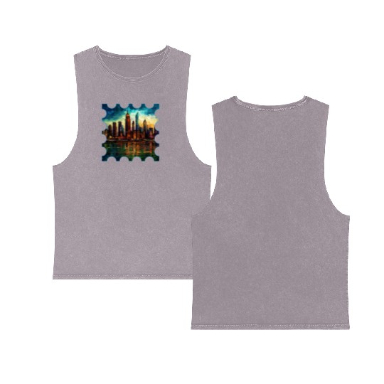 New York skyline Reverie A Symphony of Dreams Double Sided Mineral Wash Tank Tops