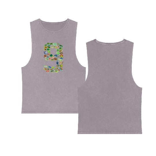9th Birthday Sea Turtle Tortoise Theme 9 Year Old Double Sided Mineral Wash Tank Tops