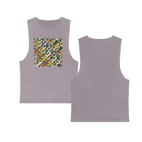 Wildlife Stripe Multi Color Collage Double Sided Mineral Wash Tank Tops