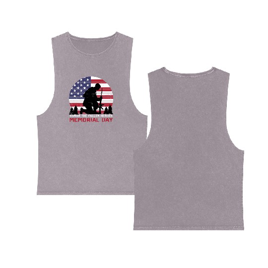 Honor The Fallen Heroes Memorial Day Us Flag Double Sided Mineral Wash Tank Tops