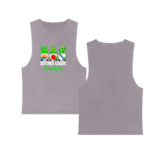 Gnomes 2Nd Grade Teacher Squad St Patricks Day Sch Double Sided Mineral Wash Tank Tops