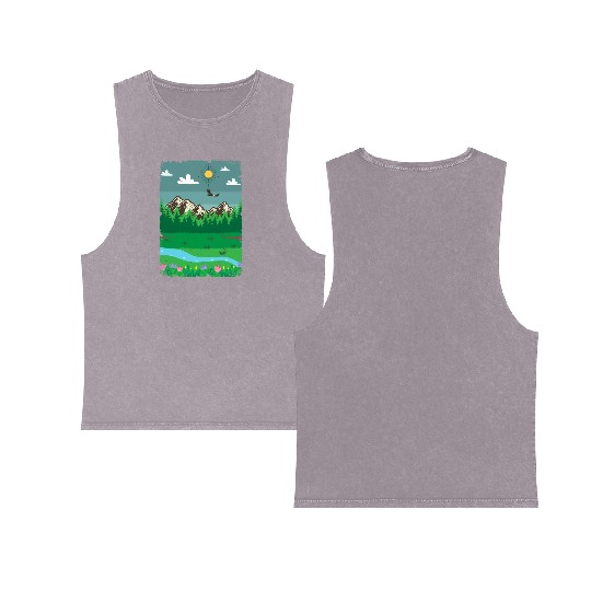 Peaceful Nature Scenery Double Sided Mineral Wash Tank Tops