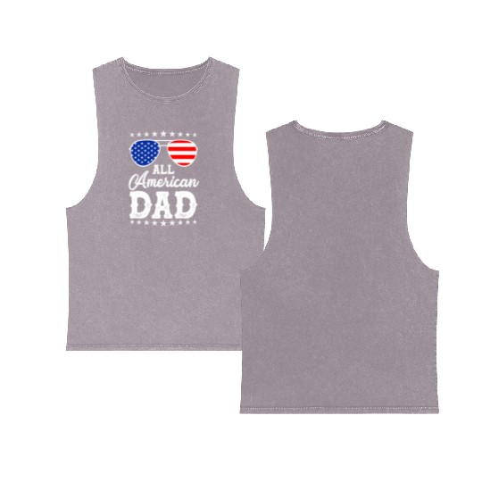 4th Of July Patriotic American Dad Us Double Sided Mineral Wash Tank Tops