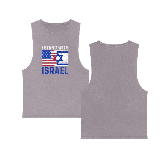 Us Flag I Stand With Israel Double Sided Mineral Wash Tank Tops