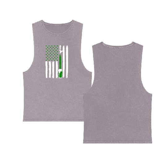 Green St PatricDay Beer American Flag Patriotic Ir Double Sided Mineral Wash Tank Tops