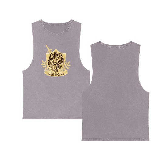 Saint Michael Patron Saint of Police Officers Double Sided Mineral Wash Tank Tops