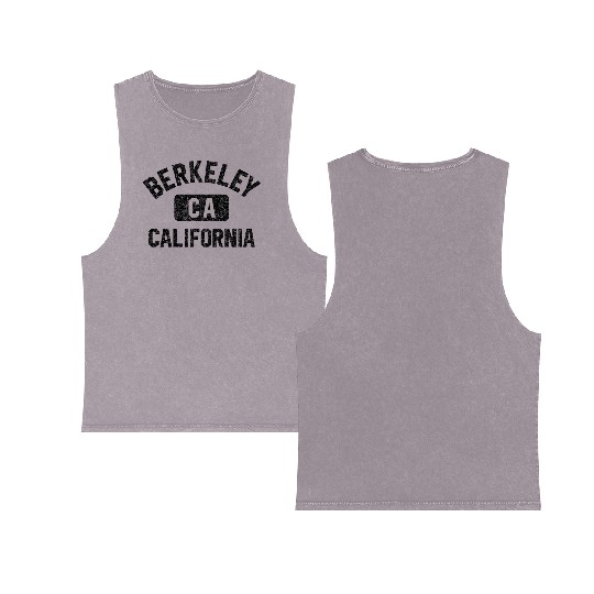 Berkeley Ca California Gym Style Gray W Distress Double Sided Mineral Wash Tank Tops