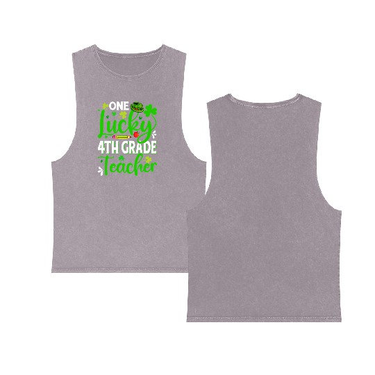 Saint Patrick'S Day One Lucky 4Th Grade Teacher Double Sided Mineral Wash Tank Tops