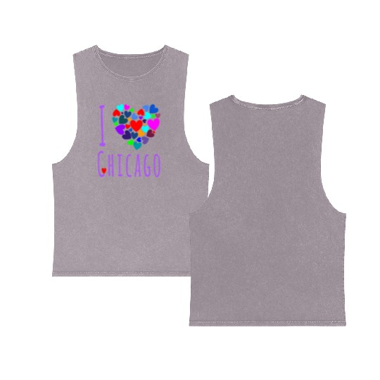 I Love Chicago Heart City Of Chicago Double Sided Mineral Wash Tank Tops