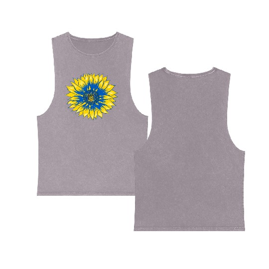 Ukraine Sunflower Floral Ukrainian Flag Double Sided Mineral Wash Tank Tops