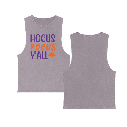 Hocus Pocus Y all Halloween Costumes For Women Double Sided Mineral Wash Tank Tops