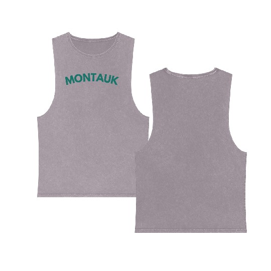 Montauk New York Vintage College Style (Green) Double Sided Mineral Wash Tank Tops