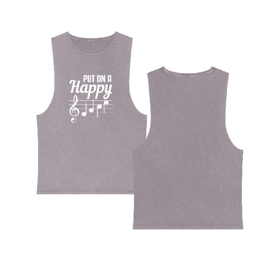 Funny Put On A Happy Face Music Teacher Double Sided Mineral Wash Tank Tops