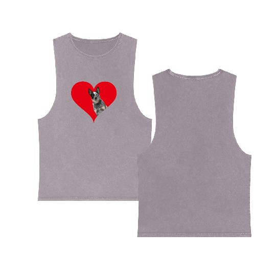 Heart Shape Australian Cattle Dog'S Day Double Sided Mineral Wash Tank Tops