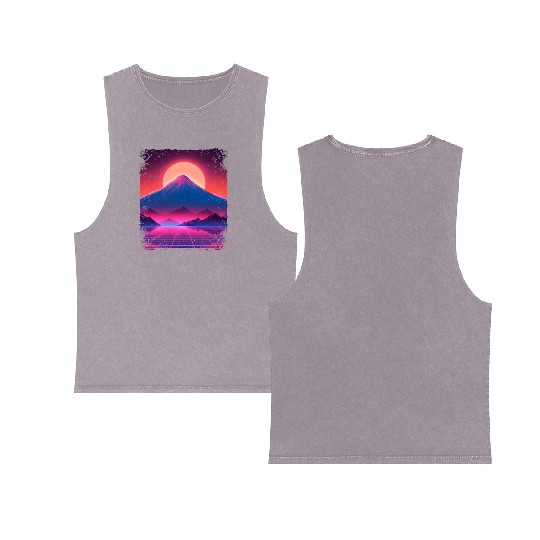 Aesthetic Vaporwave Japan Sight Mount Fuji Volcano Double Sided Mineral Wash Tank Tops