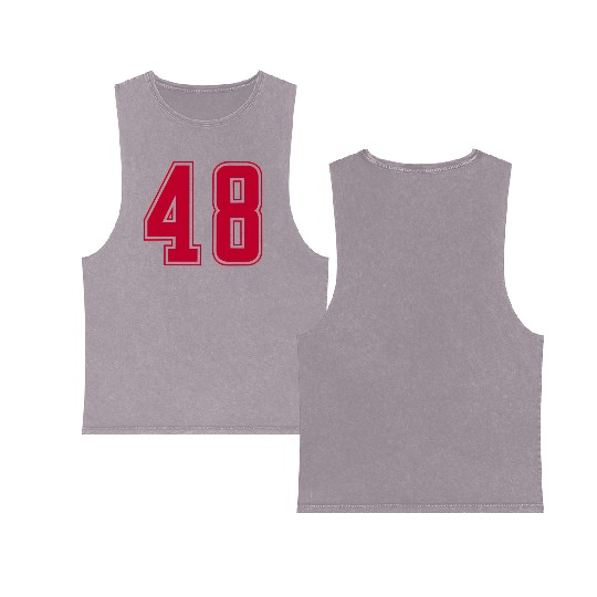 Red Number 48 Team Junior Sports Numbered Double Sided Mineral Wash Tank Tops