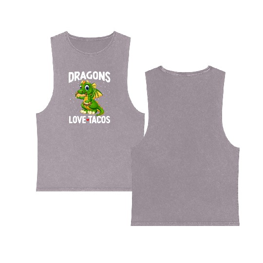 Dragons With Wings Love Tacos Dragon For Double Sided Mineral Wash Tank Tops