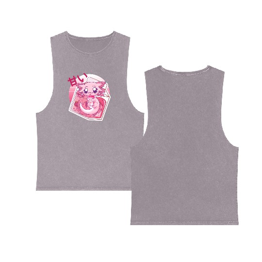 Axolotl Pastel Goth Strawberry Milk Shake Anime Ja Double Sided Mineral Wash Tank Tops