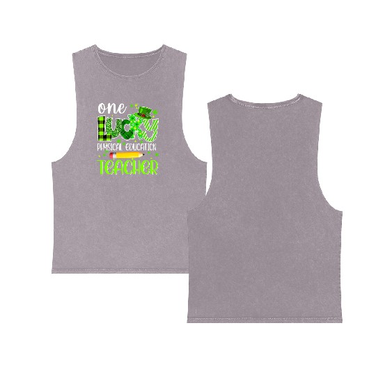 One Lucky Physical Education Teacher Pencil St Double Sided Mineral Wash Tank Tops