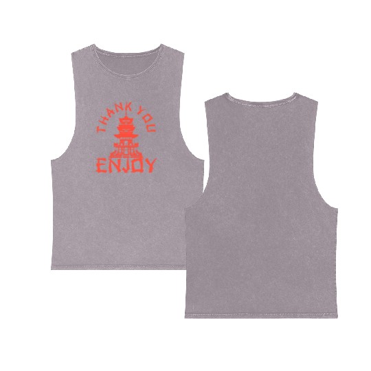 Chinese Take Out Thank You Enjoy Food Asian Double Sided Mineral Wash Tank Tops