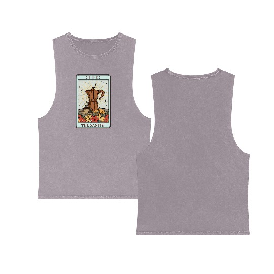 Coffee Tarot Card The Sanity Double Sided Mineral Wash Tank Tops