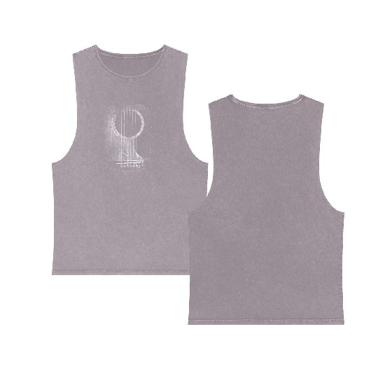 Acoustic Guitar Six String Rock Roll Double Sided Mineral Wash Tank Tops