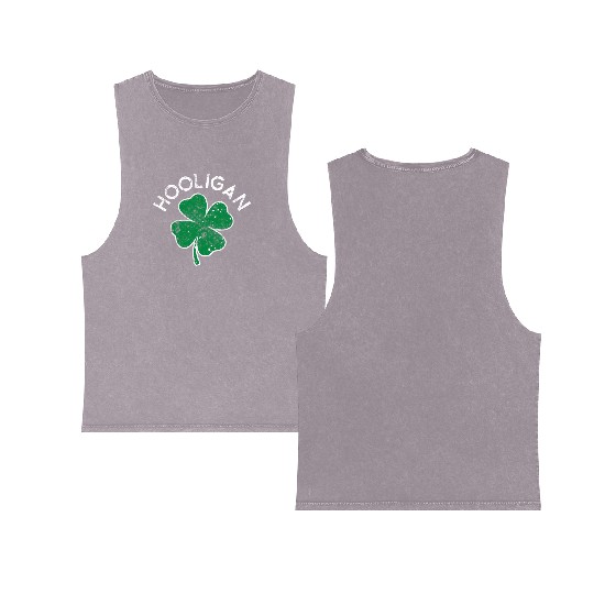 Hooligan Squad Lucky C St Patrick'S Day Distress Double Sided Mineral Wash Tank Tops