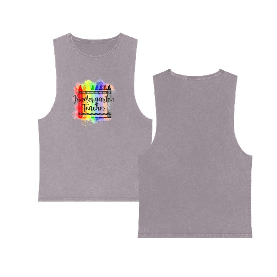 Funny Kindergarten Teacher Crayon Back To School Double Sided Mineral Wash Tank Tops