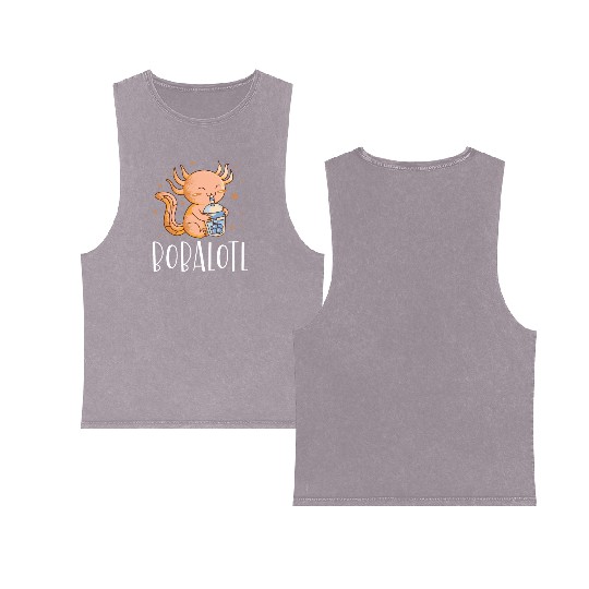 Bobalotl Bubble Tea Lover Boba Tea Drinker Axolotl Double Sided Mineral Wash Tank Tops