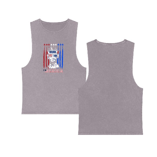 Merica Lincoln Independence Day Party Patriots Double Sided Mineral Wash Tank Tops