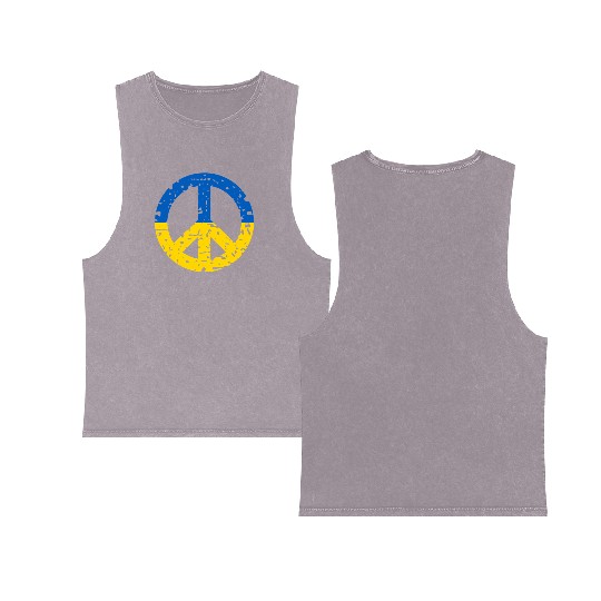 Ukraine Peace Sign Ukrainian Flag Colors Double Sided Mineral Wash Tank Tops