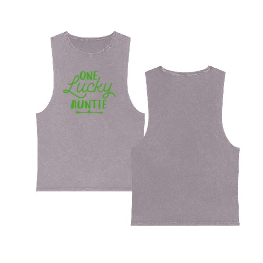 One Lucky Auntie St Patrick'S Day Irish Lucky Aunt Double Sided Mineral Wash Tank Tops