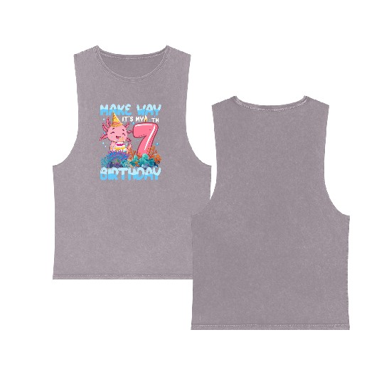 Make Way It'S My 7Th Axolotl 7 Double Sided Mineral Wash Tank Tops