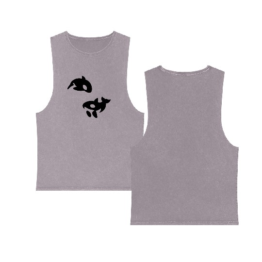 Orca Whale Sword Whale Back Fin Mammal Orcas Double Sided Mineral Wash Tank Tops
