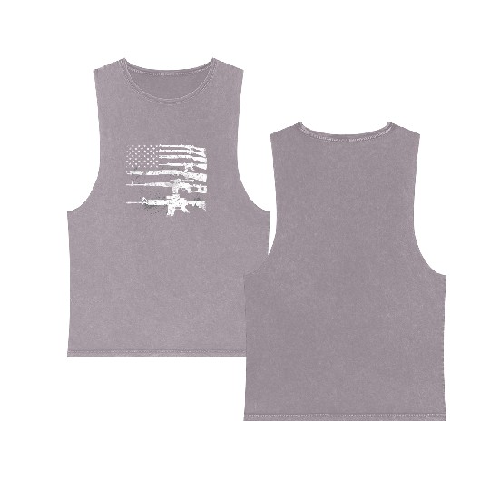 USA American Flag Guns Double Sided Mineral Wash Tank Tops