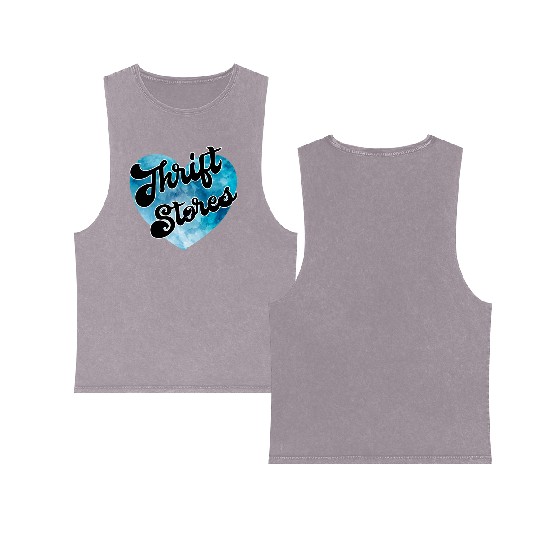 Thrift Stores blue watercolor heart Double Sided Mineral Wash Tank Tops
