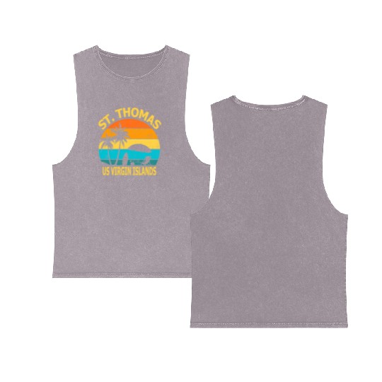 Travel St Thomas Us Virgin Islands Vacation Souven Double Sided Mineral Wash Tank Tops