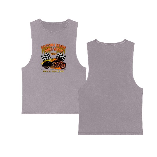 Daytona Beach Bike Week 2023 Checkered Flag Front Double Sided Mineral Wash Tank Tops